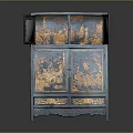 Traditional Blue And Gold Decorative Cabinet With Open Doors And Intricate Carvings