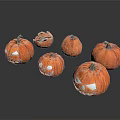 Group of Orange Carved Halloween Pumpkins With Spooky Faces On White Background For Decoration