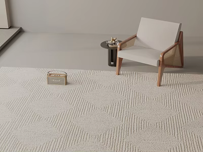 Light Colored Square Rug With Herringbone Pattern In Living Room With Armchair And Side Table 3d model