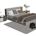 Modern Double Bed Bedroom Interior With Decorative Pillows Warm Blanket Nightstand Lamp And Plant