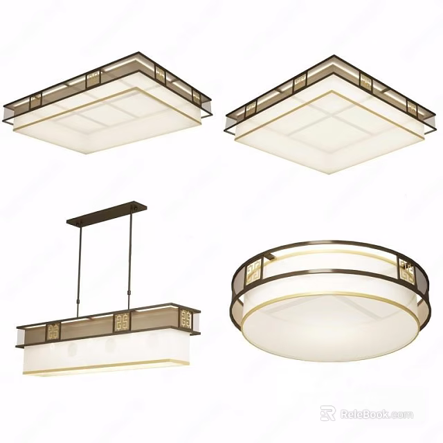 Modern Lighting Combination Featuring Square Round Rectangular Ceiling And Pendant Fixtures For Home Interior 3d model