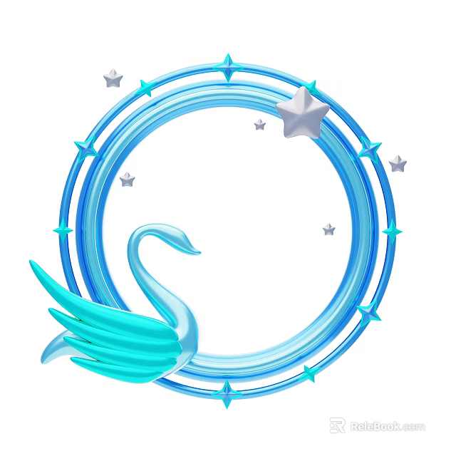 Elegant Blue Swan Decorative Ornament Set With Circular Rings And Stars 3d model 