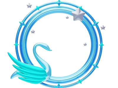 Elegant Blue Swan Decorative Ornament Set With Circular Rings And Stars 3d model