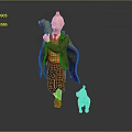 Cartoon Character With Brown Cape Holding Small Puppy And White Little Dog