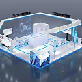 Modern Exhibition Booth With Sleek White Design And Blue Accent Lines