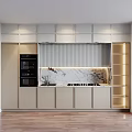 Modern Kitchen Interior Featuring Light Colored Cabinets Marble Countertop Integrated Oven And Lighting Strips 3d model