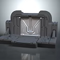 Futuristic Mechanical Structure Featuring Grey Metallic Design Central Panel Side Brackets And Base Platform
