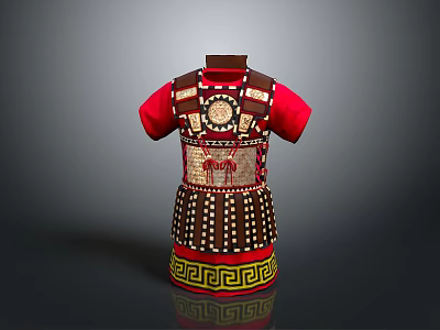 Red Roman Style Children's Vest with Golden Decorations Rivets and Greek Key Pattern 3d model