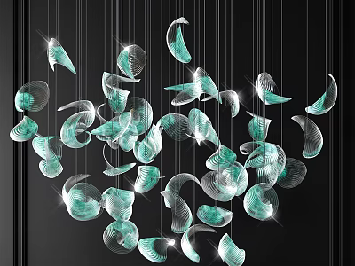 Modern Hanging Turquoise Transparent Curved Leaf Shaped Crystal Chandelier Decorative Elements 3d model