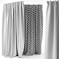 Gray Curtain Designs With Geometric Pattern And Textured Fabric Trim For Modern Interior Decor 3d model