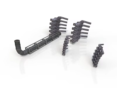 Industrial Metal Mechanical Equipment With Pipe Fittings And Support Structures 3d model