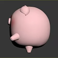 Cute Chubby Pink Cartoon Pig With Smiling Face Blush Cheeks Standing On Dark Background