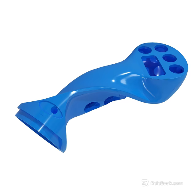 Blue Plastic Tool Handle With Multiple Holes And Ergonomic Grip Design 3d model 