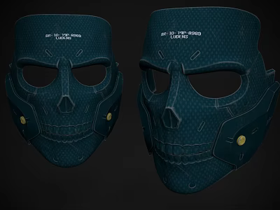 Dark Skull Pattern Protective Masks With Mesh Texture And Yellow Adjusters 3d model