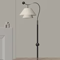Modern Floor Lamp With Double White Shades And Black Pole For Cozy Interior