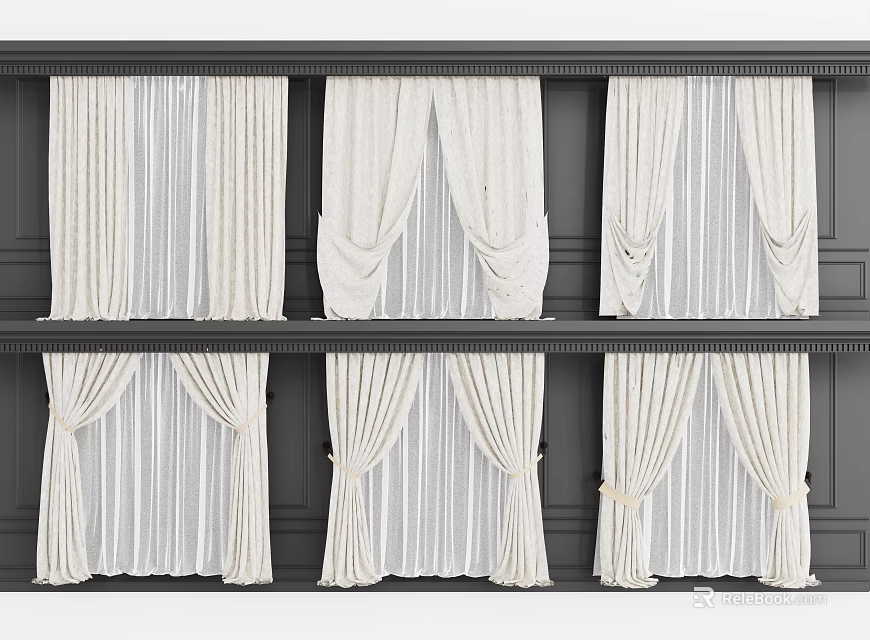 Elegant White Curtains Different Styles Sheer Layers And Pleated Designs For Home 3d model 
