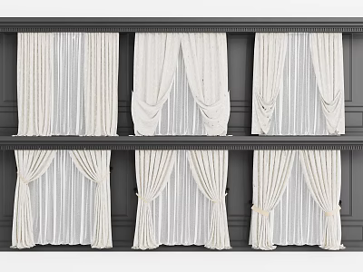 Elegant White Curtains Different Styles Sheer Layers And Pleated Designs For Home 3d model