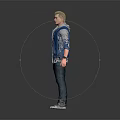 Blond Male Character In Blue Vest With Gray Top And Companion Creature Standing Together