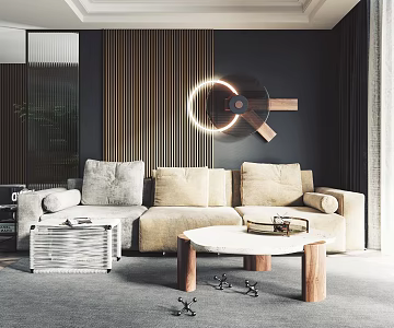Modern three-seat sofa coffee table combination 3d model