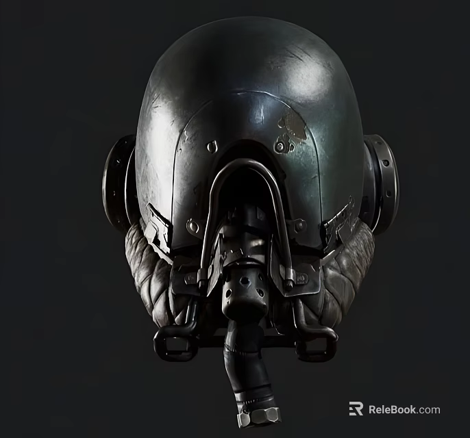 Industrial Vintage Metallic Helmet With Side Earmuffs Worn Texture And Leather Details 3d model 