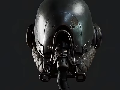 Industrial Vintage Metallic Helmet With Side Earmuffs Worn Texture And Leather Details 3d model