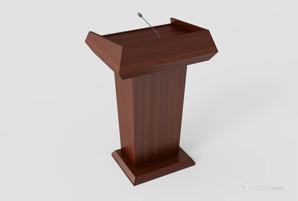 Sturdy Wooden Functional Desk With Microphone For Public Speaking Events 3d model 