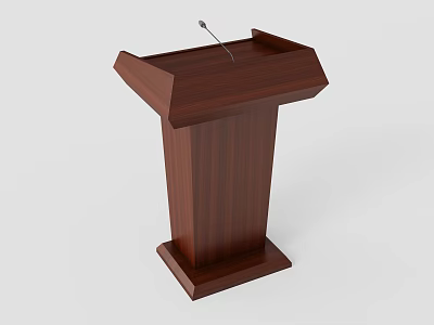 Sturdy Wooden Functional Desk With Microphone For Public Speaking Events 3d model