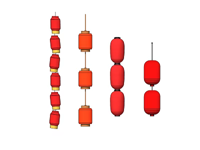 Traditional Red Chinese Lanterns With Multiple Hanging Styles And Cylindrical Shapes 3d model