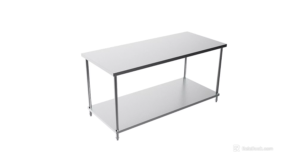 Stainless Steel Functional Table With Lower Shelf And Sturdy Metal Frame 3d model 