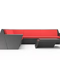 Modern Red Sofa And Black Coffee Table Set With Sleek Geometric Design 3d model