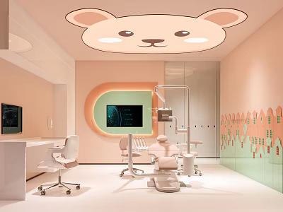 Pediatric Dental Clinic Interior With Cartoon Bear And Medical Equipment 3d model