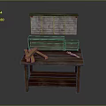 Rustic Wooden Table with Open Storage Box and Small Wooden Pieces on Top