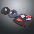 Cozy Bean Bag Chairs in Brown Blue Dark Brown with Blue White Red Checkered Pillows