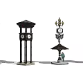 Different Types Of Roadside Facilities Including Clock Towers Street Lamps And Watchtowers