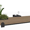 Modern Wooden Landscape Bench with Green Plants Black Tray and Wine Glass