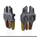 Two Industrial Metal Mechanical Devices With Silver Body Yellow Parts And Brown Details