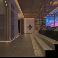 Luxurious SPA Sauna Corridor With Gray Marble Walls Red Maple Tree And Modern Lantern Decor