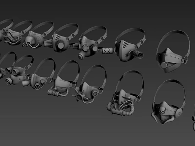 Various Gas Masks With Diverse Designs And Straps For Protective Clothing Accessories 3d model