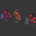 Red Game Movie Characters In Three Different Poses Holding Blue Objects 3d model