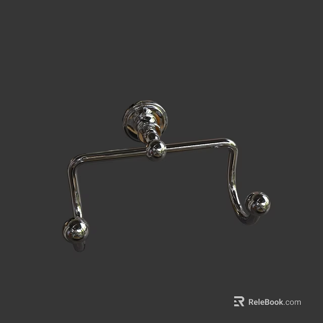Metallic Wall Mounted Towel Holder With Curved Design And Ball Decorations 3d model 