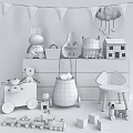 Kids Playroom Interior With Stuffed Rabbit Wooden Shelf Toy Car Woven Basket And Stars