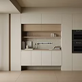 Modern Sideboard Design With Light Wood White Cabinets Open Shelves Glassware And Built-in Oven