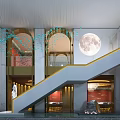 Modern Luxury Front Desk With Red Counter Round Pendant Light Marble Wall Gold Chinese Elements