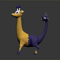 3D Game Character With Long Neck Two Heads Yellow Purple Body White Horns Purple Tips