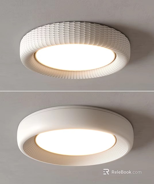 Modern White Ceiling Light With Circular Textured Design For Home Interior 3d model 
