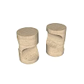 Modern Artistic Beige Travertine Stools With Curved Sculptural Hollowed Out Design