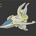 Futuristic White And Blue Spaceship 3D Model With Transparent Parts And Gold Accents