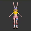Children's Playful Rabbit Ear Doll Wearing Blue Hat Yellow Top Pink Shorts And Roller Skates