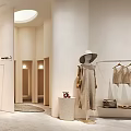 Minimalist Clothing Store Interior With Hanging Clothes Lingerie Mirror Display Stand And Accessories