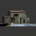 Detailed Architectural Model of Historical Stone Building With Red Tiled Roofs and White Display Base